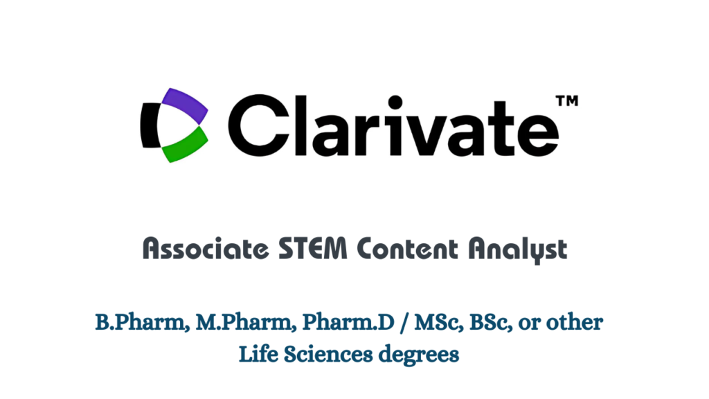 Fresher Clarivate Hiring for Associate STEM Content Analyst